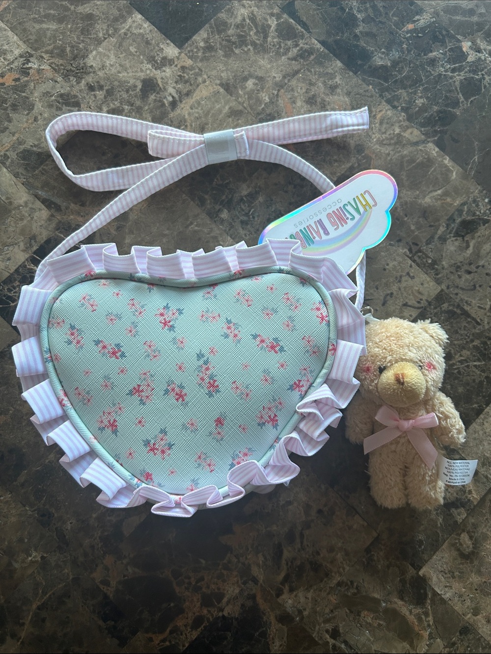 NWT 🆕 Kids Heart Crossbody Bag with Teddy - Pink Floral